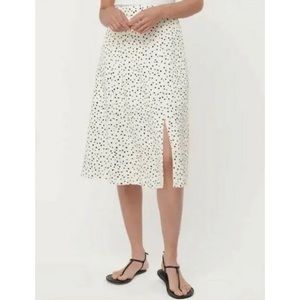 Loft black and white polka dot linen blend midi skirt with slit